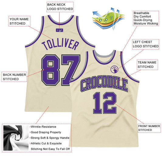 Custom Cream Purple-Gray Authentic Throwback Basketball Jersey - Sky-Custom