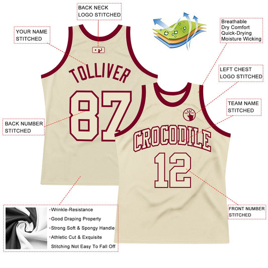 Custom Cream Cream-Maroon Authentic Throwback Basketball Jersey - Sky-Custom