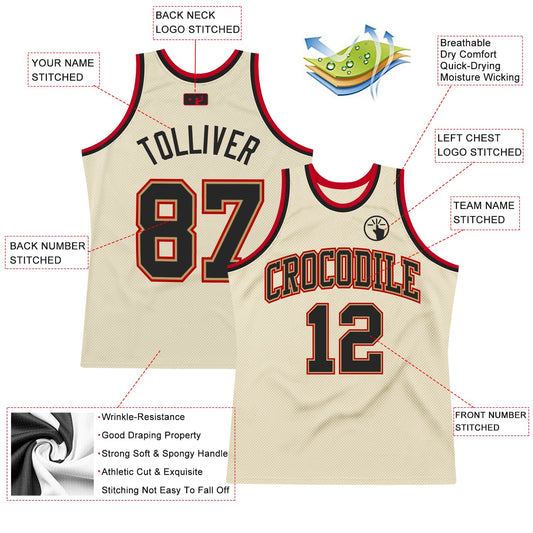 Custom Cream Black-Red Authentic Throwback Basketball Jersey - Sky-Custom