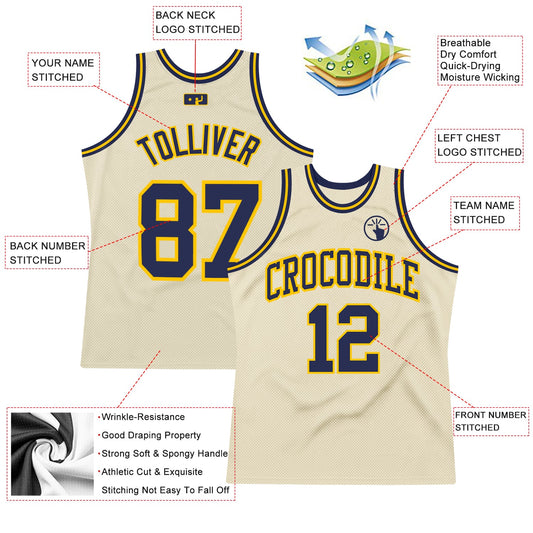 Custom Cream Navy-Gold Authentic Throwback Basketball Jersey - Sky-Custom