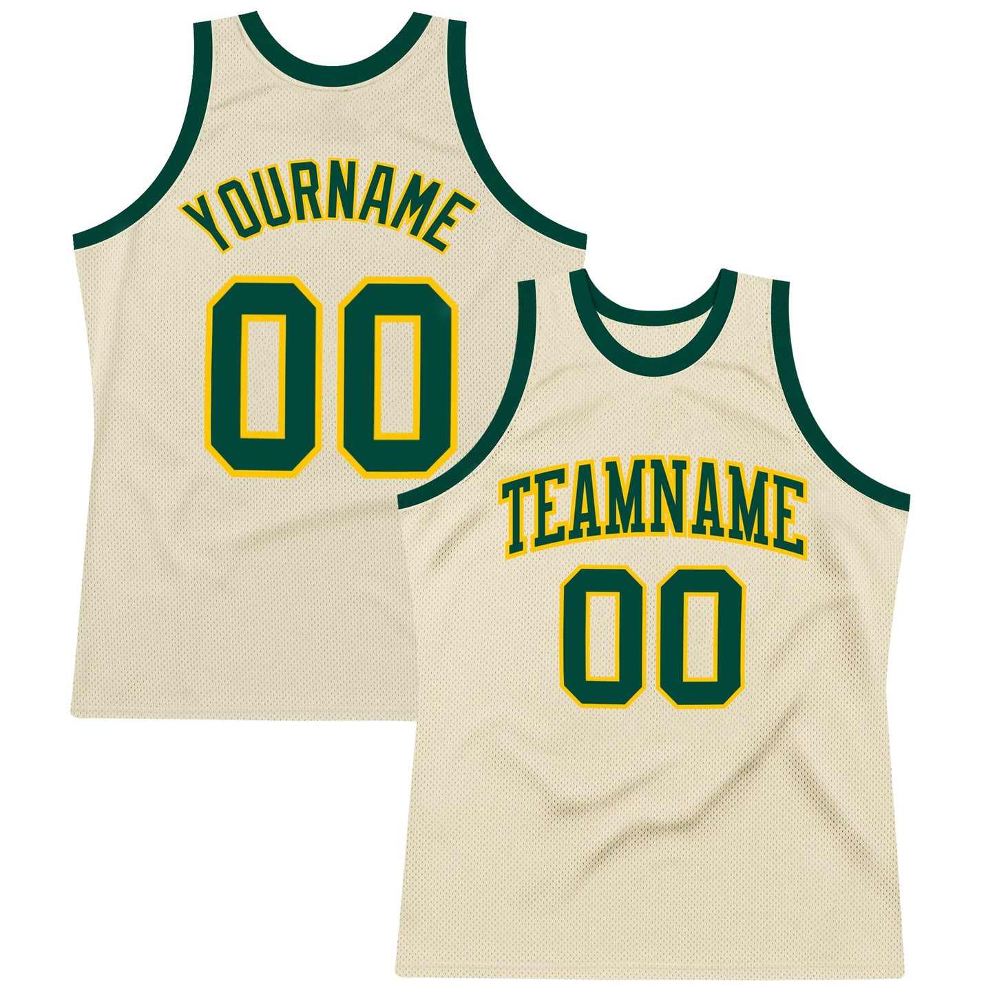 Custom Cream Green-Gold Authentic Throwback Basketball Jersey - Sky-Custom