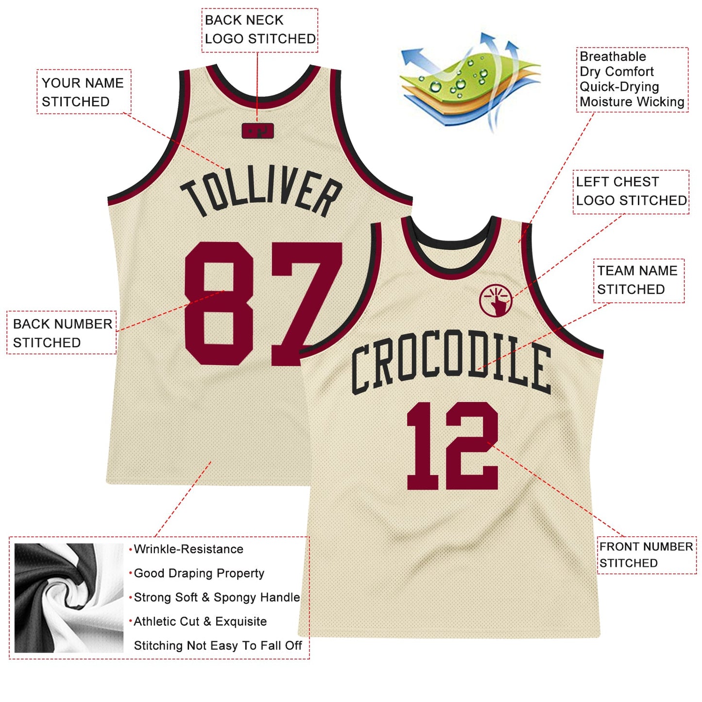Custom Cream Maroon-Black Authentic Throwback Basketball Jersey - Sky-Custom