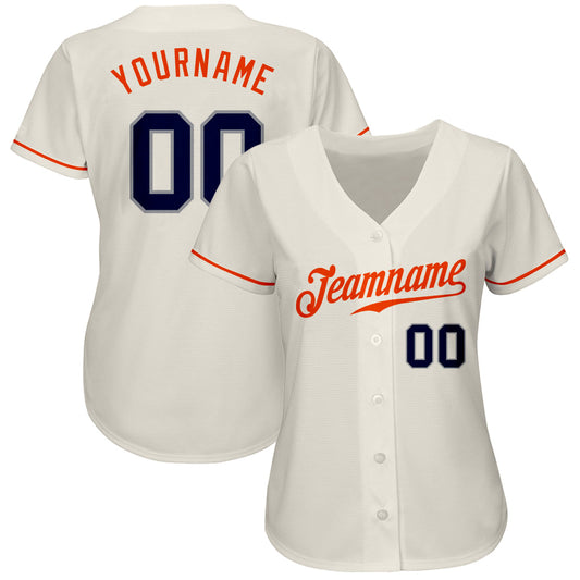 Custom Cream Navy-Orange Authentic Baseball Jersey - Sky-Custom