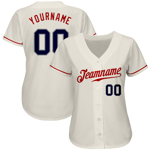 Custom Cream Navy-Red Authentic Baseball Jersey - Sky-Custom