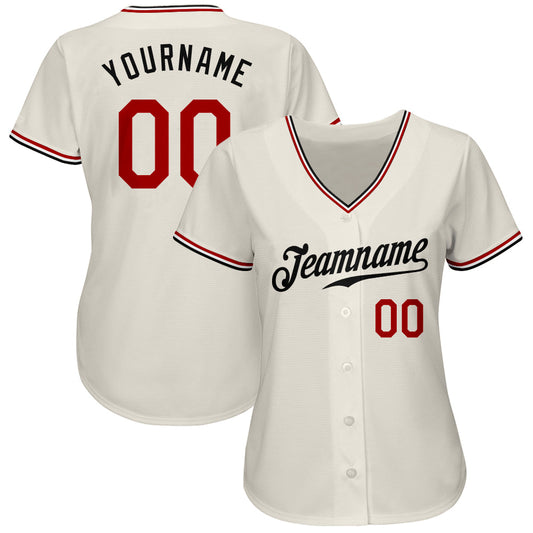 Custom Cream Red-Black Authentic Baseball Jersey - Sky-Custom