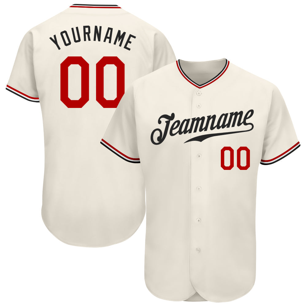 Custom Cream Red-Black Authentic Baseball Jersey - Sky-Custom