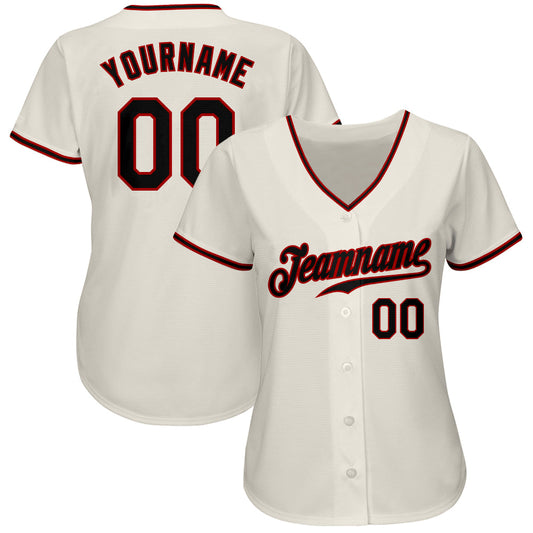 Custom Cream Black-Red Authentic Baseball Jersey - Sky-Custom