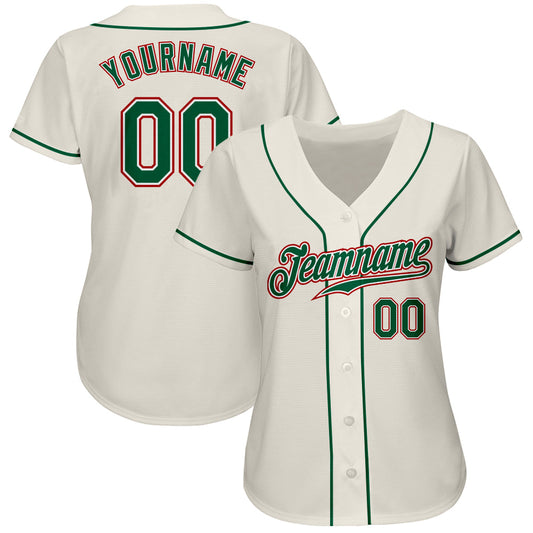 Custom Cream Kelly Green-Red Authentic Baseball Jersey - Sky-Custom