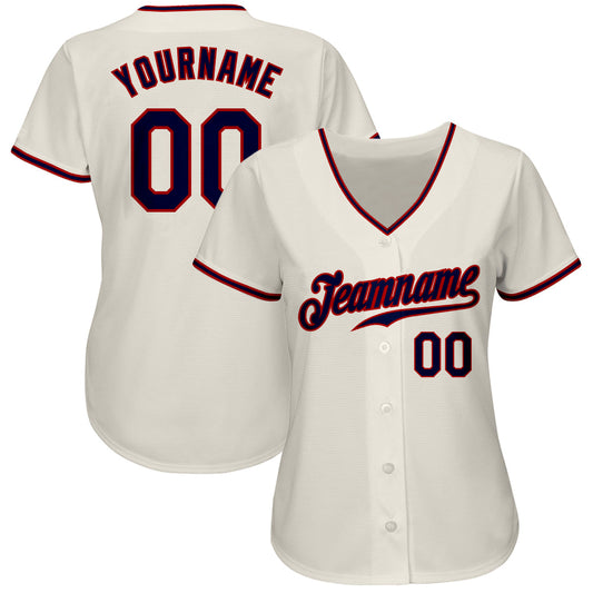 Custom Cream Navy-Red Authentic Baseball Jersey - Sky-Custom