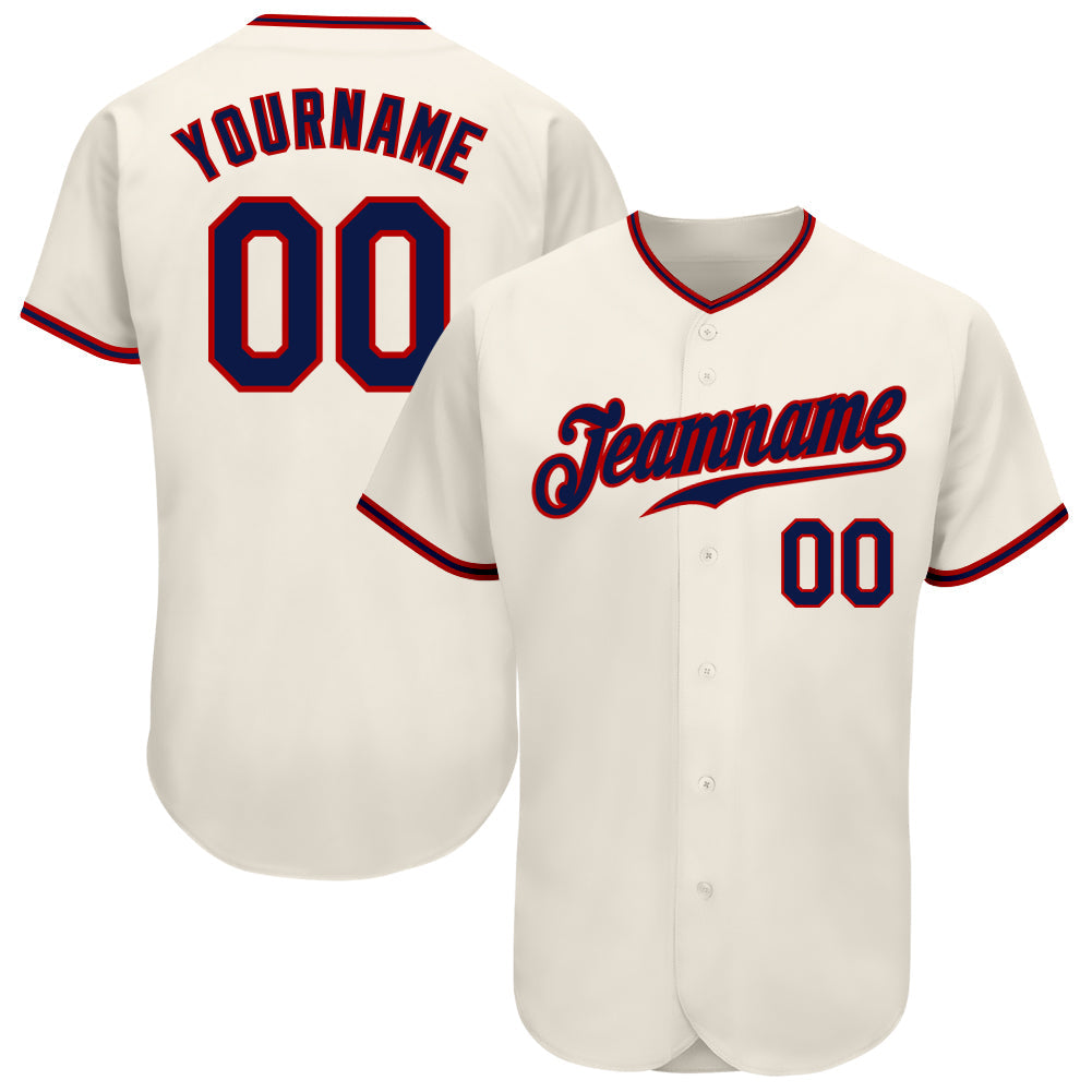 Custom Cream Navy-Red Authentic Baseball Jersey - Sky-Custom