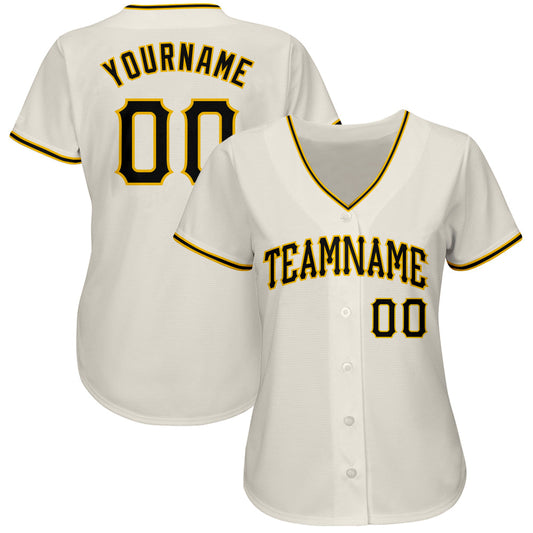 Custom Cream Black-Gold Authentic Baseball Jersey - Sky-Custom
