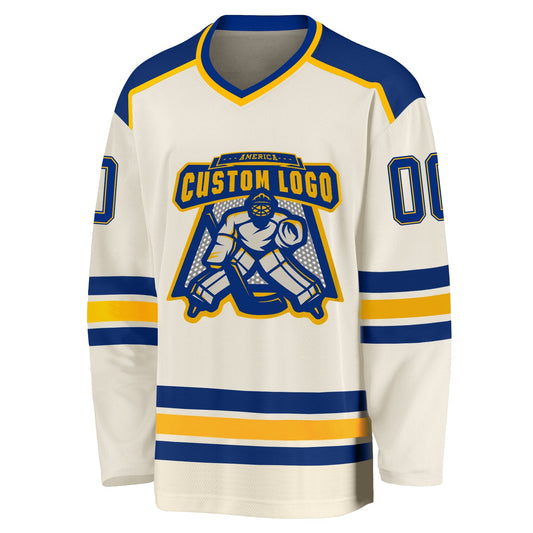 Custom Cream Royal-Gold Hockey Jersey - Sky-Custom