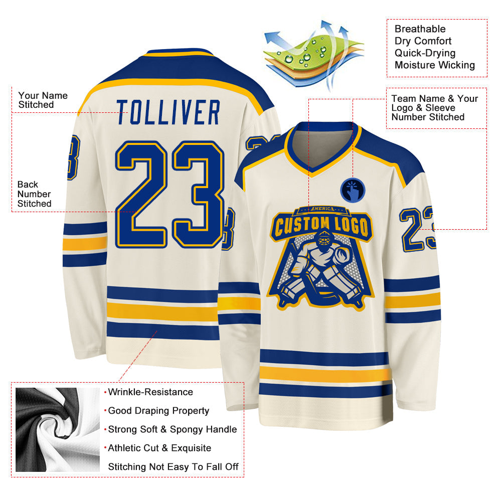 Custom Cream Royal-Gold Hockey Jersey - Sky-Custom
