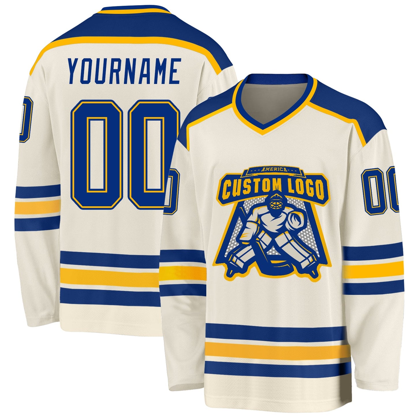 Custom Cream Royal-Gold Hockey Jersey - Sky-Custom