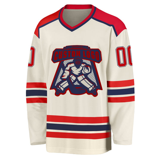 Custom Cream Red-Navy Hockey Jersey - Sky-Custom