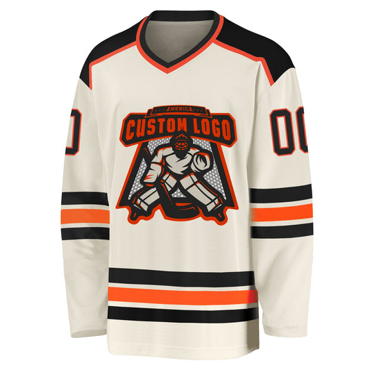 Custom Cream Black-Orange Hockey Jersey - Sky-Custom