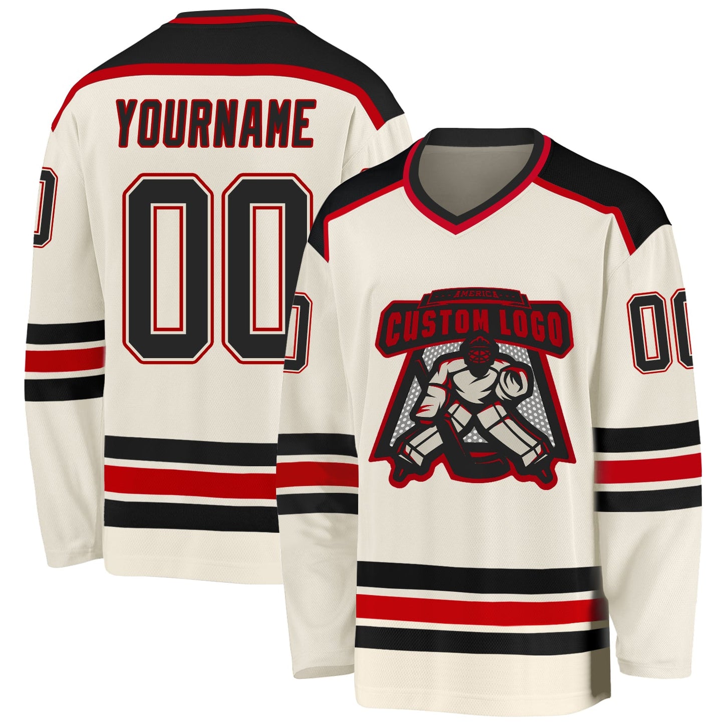 Custom Cream Black-Red Hockey Jersey - Sky-Custom