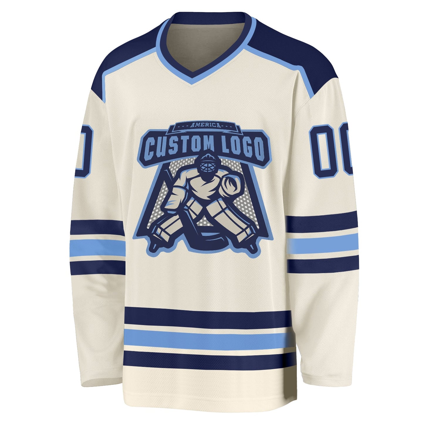 Custom Cream Navy-Light Blue Hockey Jersey - Sky-Custom