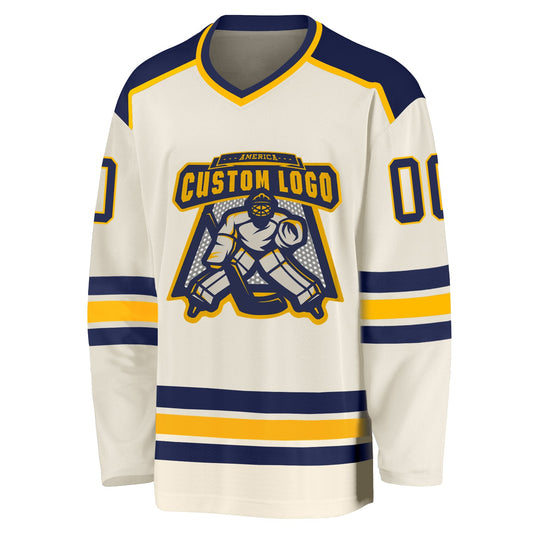 Custom Cream Navy-Gold Hockey Jersey - Sky-Custom