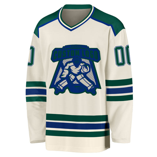 Custom Cream Green-Royal Hockey Jersey - Sky-Custom
