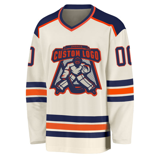 Custom Cream Navy-Orange Hockey Jersey - Sky-Custom