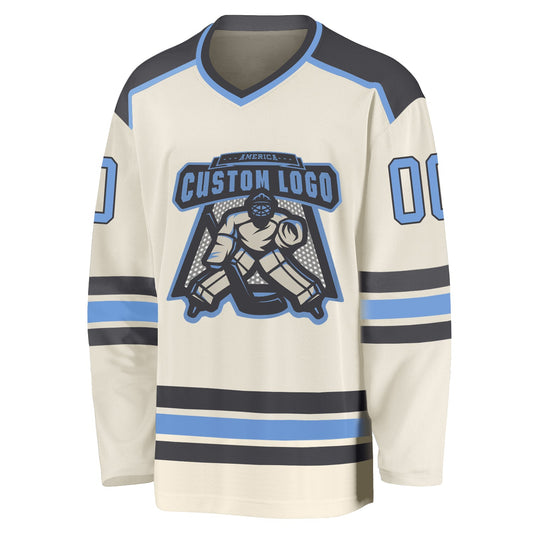 Custom Cream Light Blue-Steel Gray Hockey Jersey - Sky-Custom