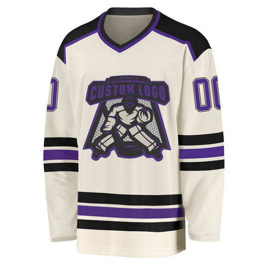 Custom Cream Purple-Black Hockey Jersey - Sky-Custom