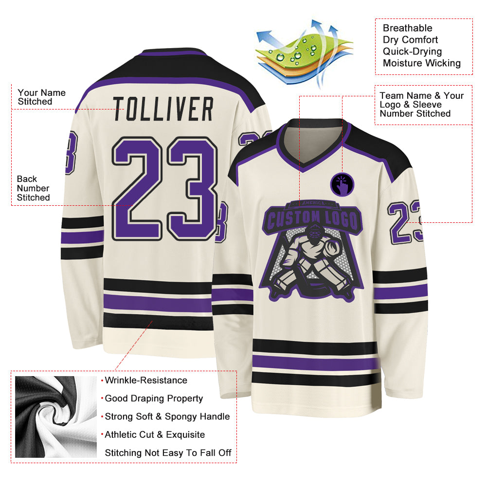 Custom Cream Purple-Black Hockey Jersey - Sky-Custom