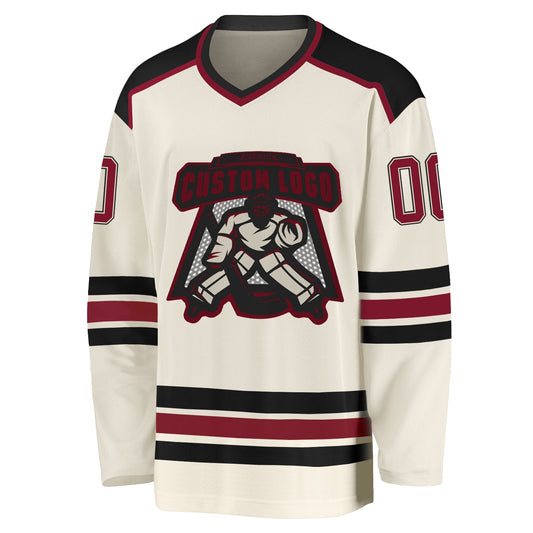 Custom Cream Crimson-Black Hockey Jersey - Sky-Custom