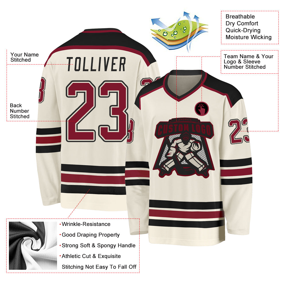 Custom Cream Crimson-Black Hockey Jersey - Sky-Custom
