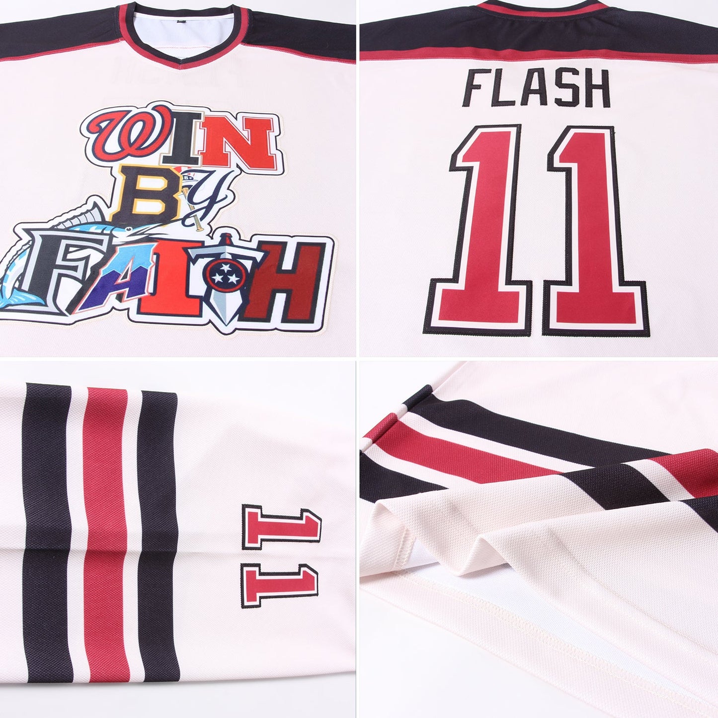 Custom Cream Crimson-Black Hockey Jersey - Sky-Custom