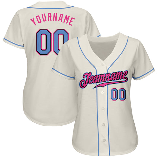 Custom Cream Light Blue Black-Pink Authentic Baseball Jersey - Sky-Custom