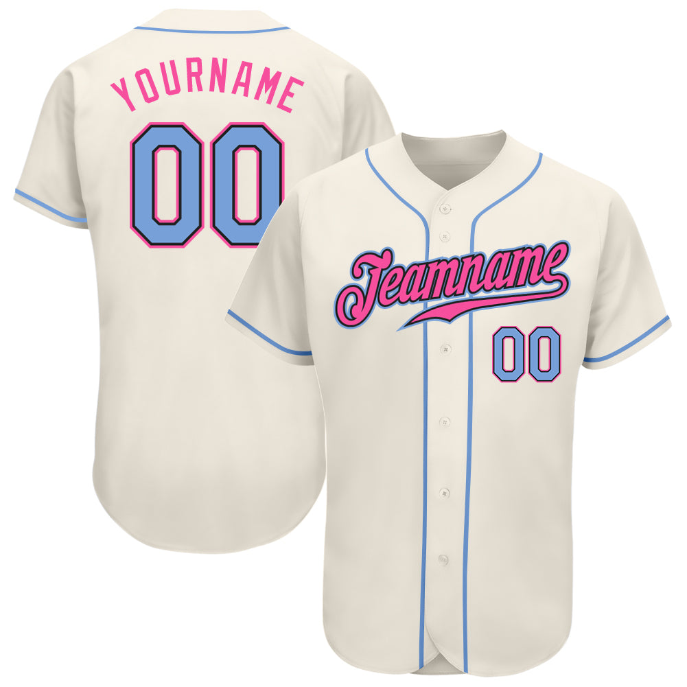 Custom Cream Light Blue Black-Pink Authentic Baseball Jersey - Sky-Custom