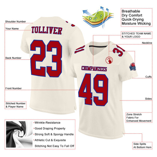 Custom Cream Red-Royal Mesh Authentic Football Jersey - Sky-Custom