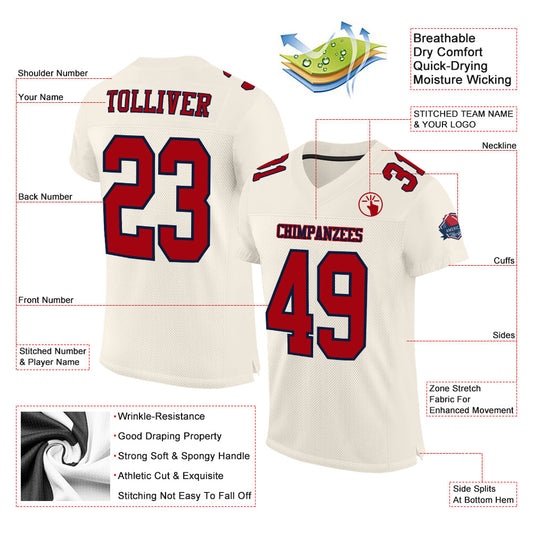 Custom Cream Red-Navy Mesh Authentic Football Jersey - Sky-Custom