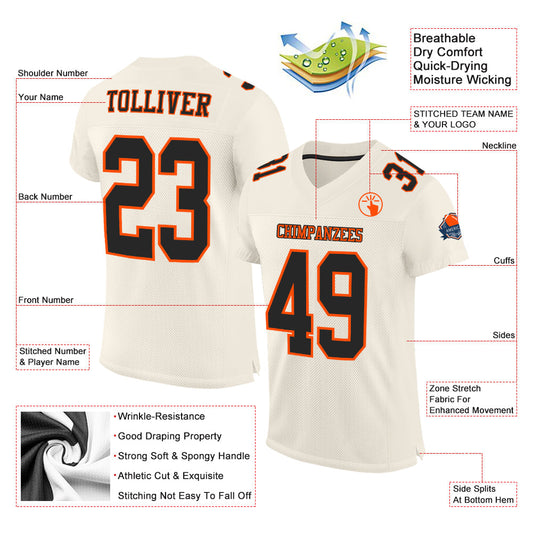 Custom Cream Black-Orange Mesh Authentic Football Jersey - Sky-Custom
