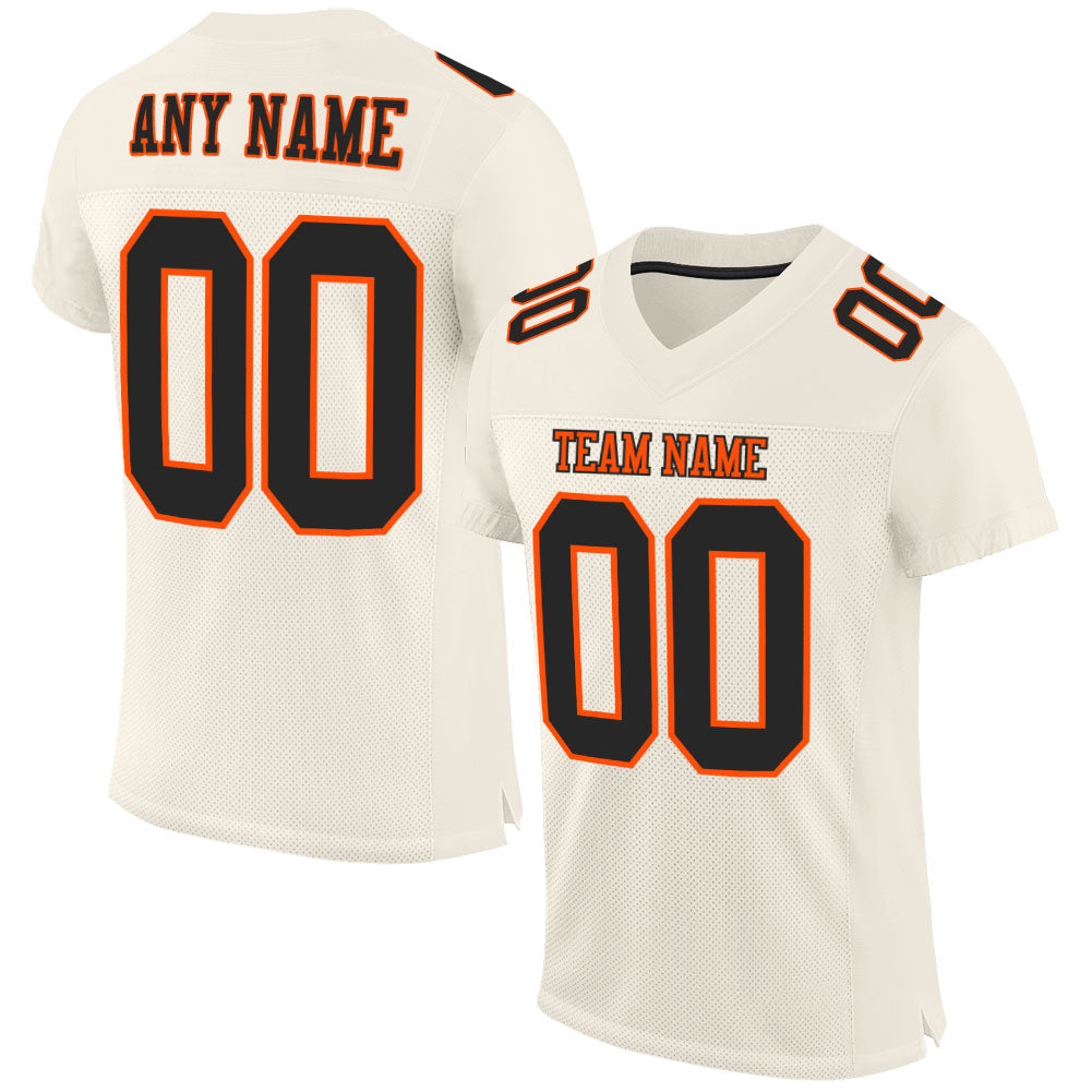 Custom Cream Black-Orange Mesh Authentic Football Jersey - Sky-Custom