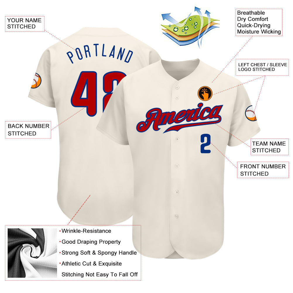 Custom Cream Red-Royal Authentic Baseball Jersey - Sky-Custom