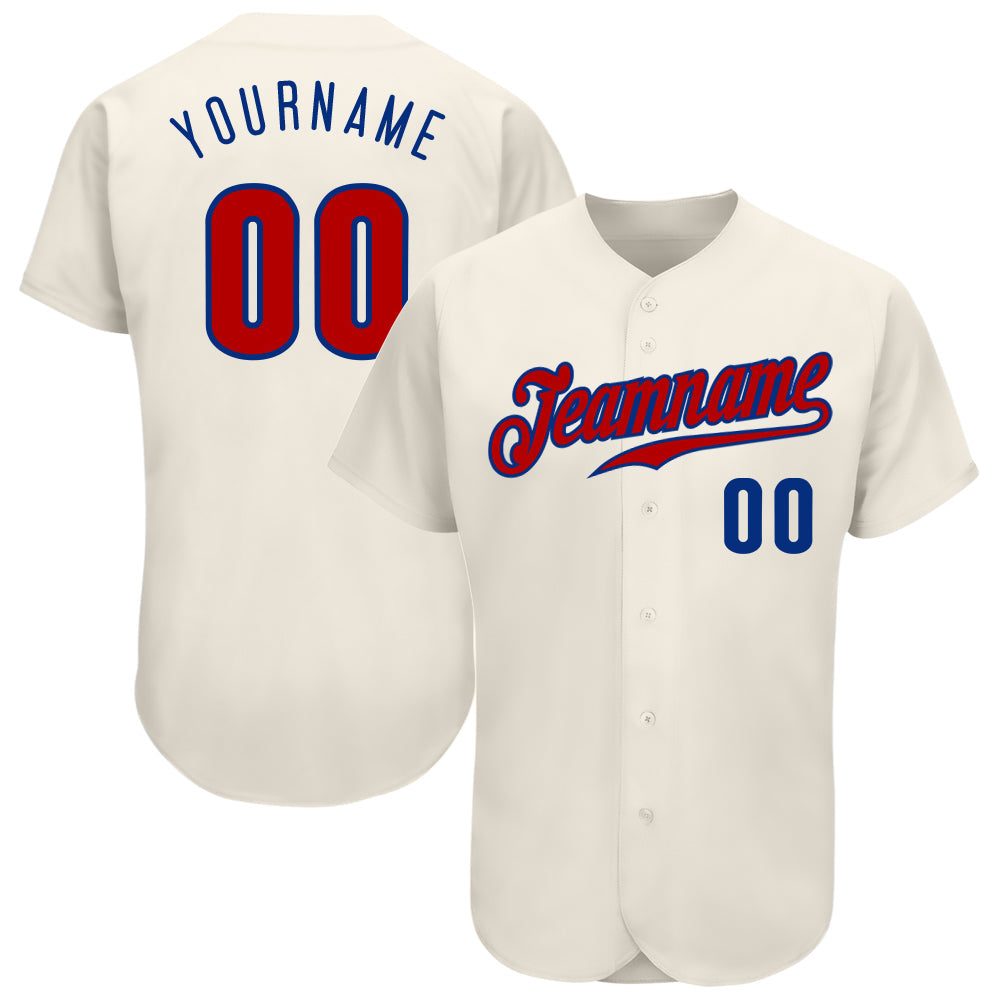 Custom Cream Red-Royal Authentic Baseball Jersey - Sky-Custom