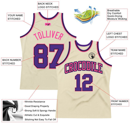 Custom Cream Purple Black-Pink Authentic Throwback Basketball Jersey - Sky-Custom