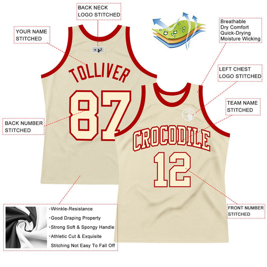Custom Cream Cream-Red Authentic Throwback Basketball Jersey - Sky-Custom