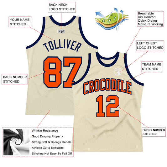 Custom Cream Orange-Navy Authentic Throwback Basketball Jersey - Sky-Custom