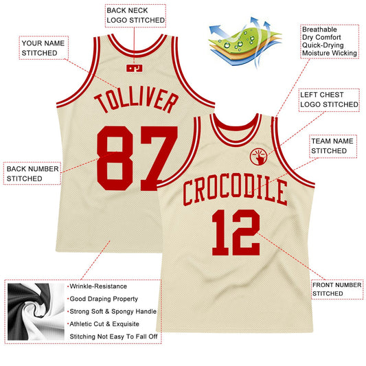 Custom Cream Red-White Authentic Throwback Basketball Jersey - Sky-Custom