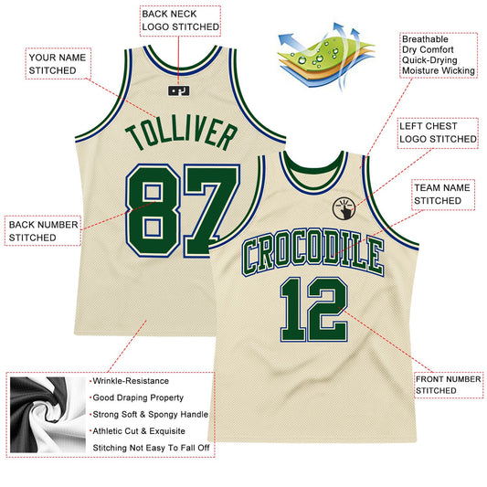 Custom Cream Green-Royal Authentic Throwback Basketball Jersey - Sky-Custom