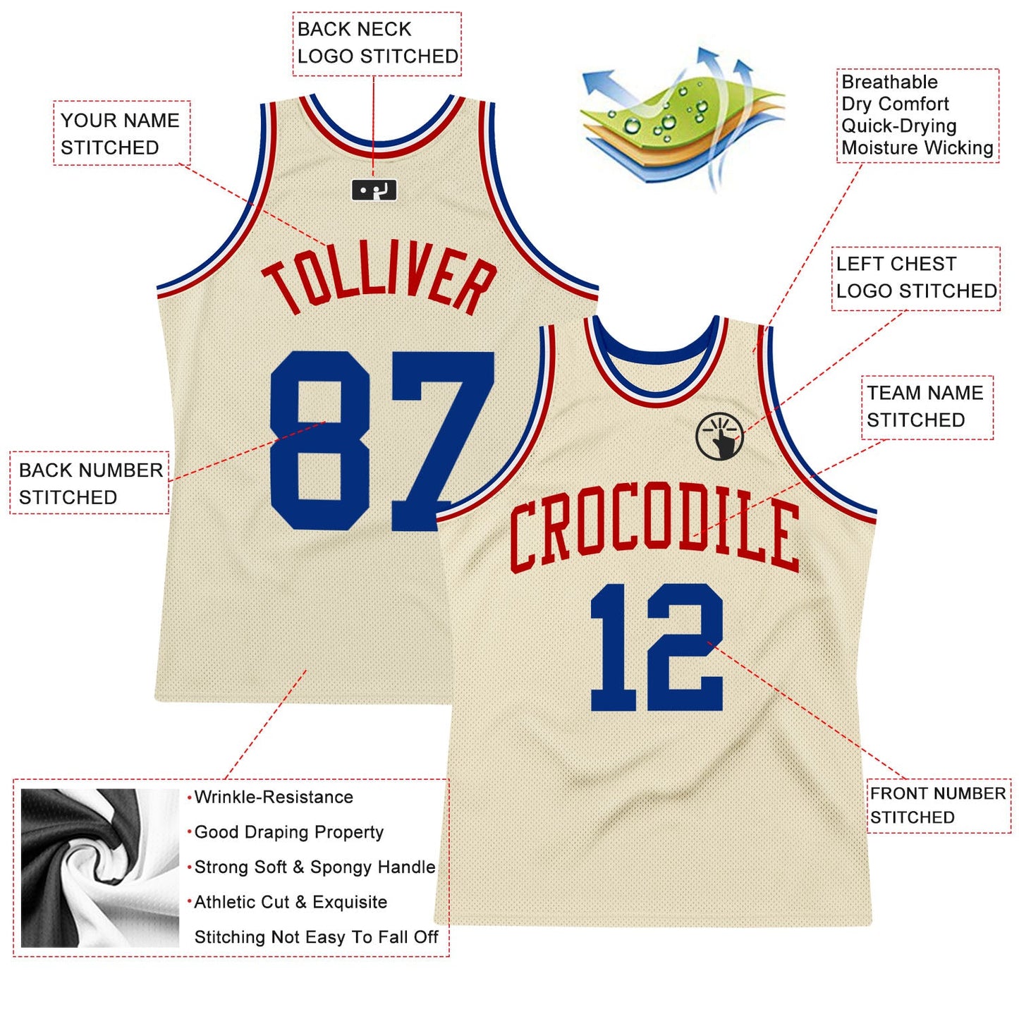 Custom Cream Royal-Red Authentic Throwback Basketball Jersey - Sky-Custom