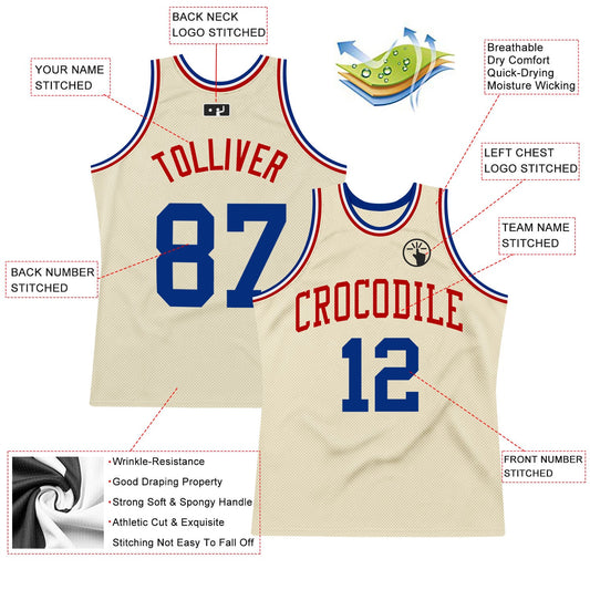 Custom Cream Royal-Red Authentic Throwback Basketball Jersey - Sky-Custom