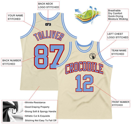 Custom Cream Light Blue-Red Authentic Throwback Basketball Jersey - Sky-Custom
