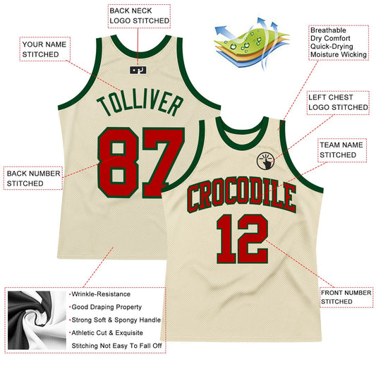 Custom Cream Red-Green Authentic Throwback Basketball Jersey - Sky-Custom