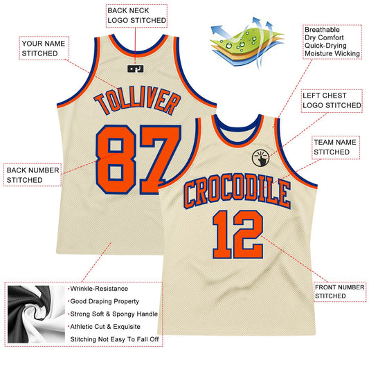 Custom Cream Orange-Royal Authentic Throwback Basketball Jersey - Sky-Custom