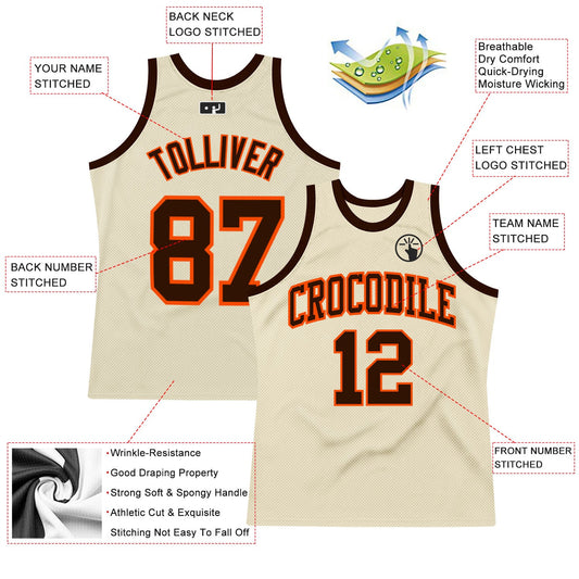 Custom Cream Brown-Orange Authentic Throwback Basketball Jersey - Sky-Custom